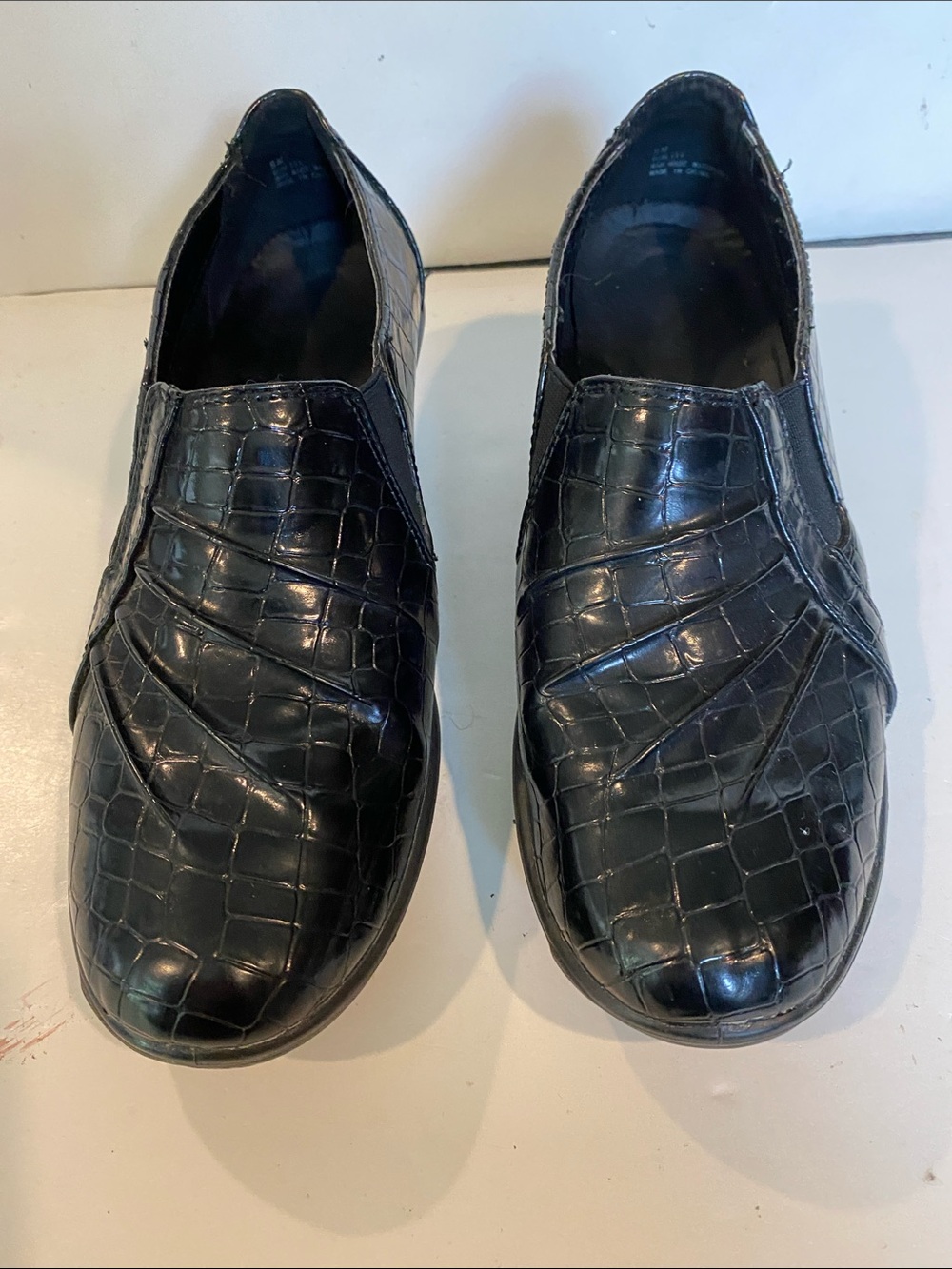 Clarks May Marigolds Black Croc Pattern Wedges